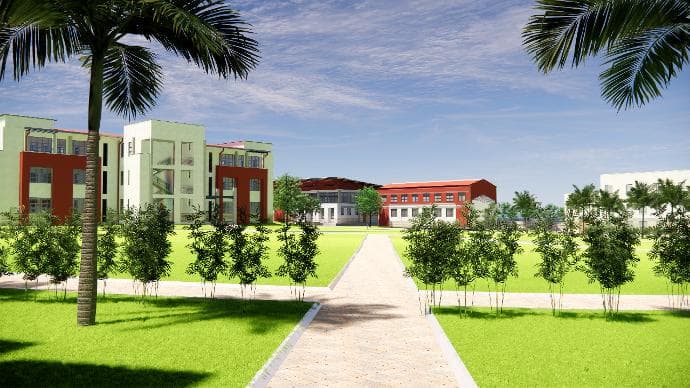 Precious Schools residential block and landscaped courtyard